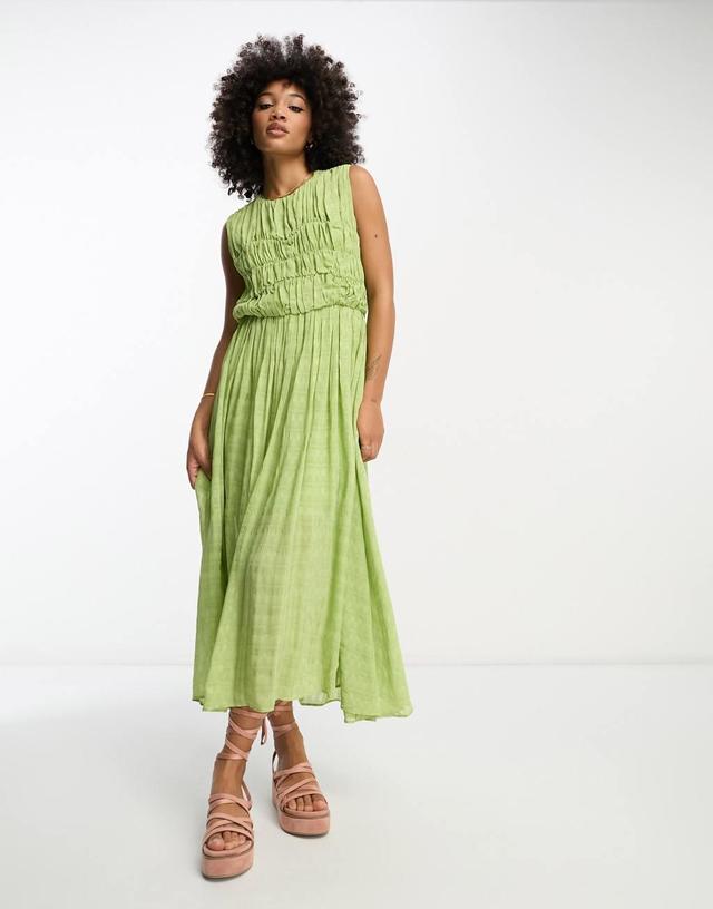 ASOS DESIGN gathered textured highlow midi dress in pistachio Product Image