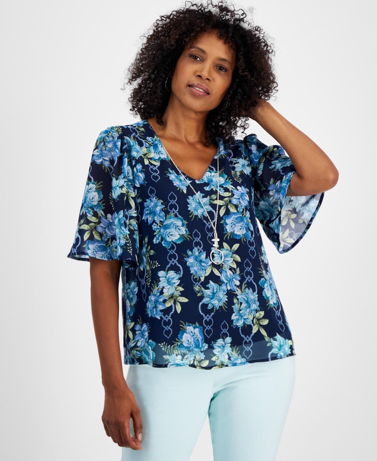 Jm Collection Womens Printed Elbow-Sleeve Necklace Top, Created for Macys Product Image