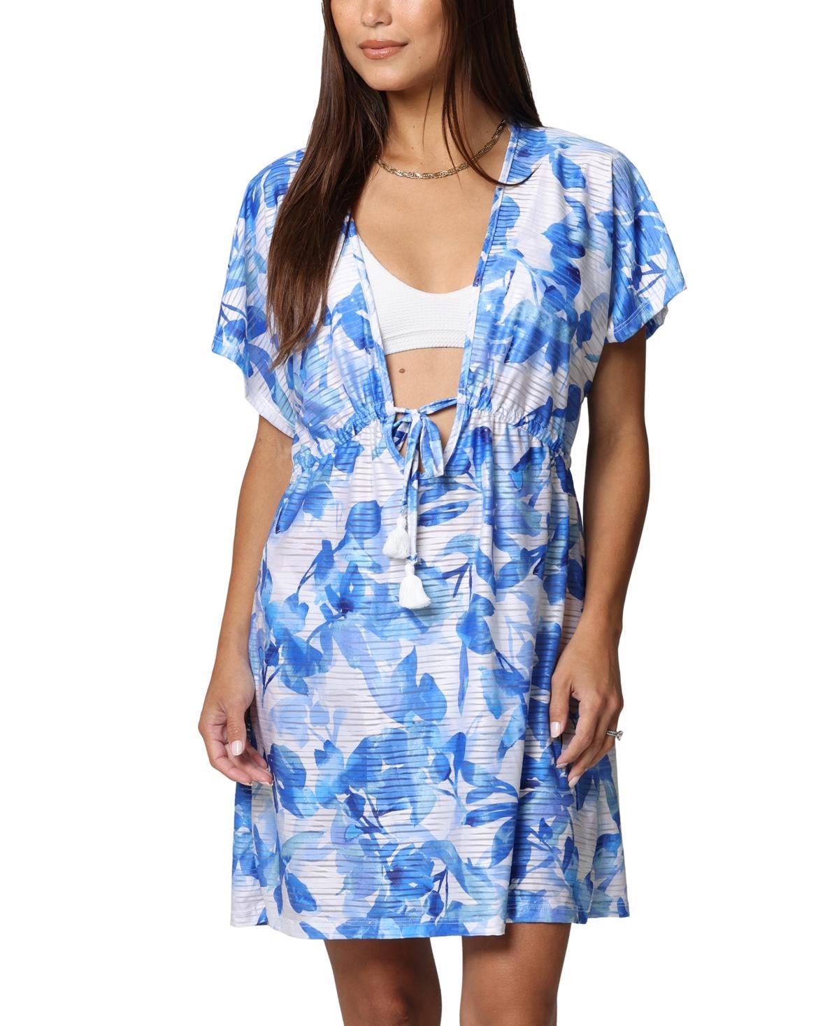 J Valdi Womens Floral-Print Plunge-Neck Kaftan - Blue Multi Product Image