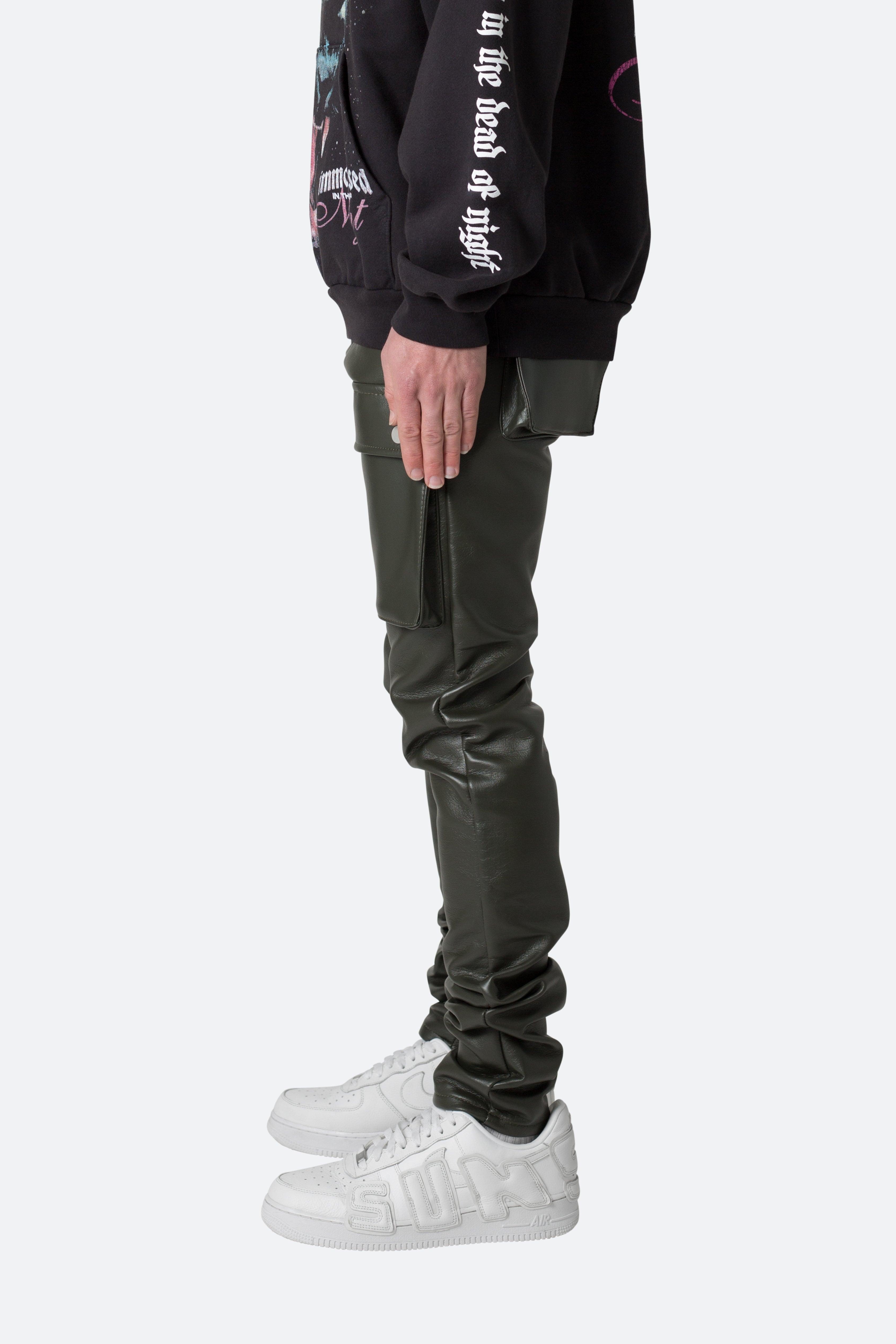 Leather Snap Cargo Pants - Olive Product Image