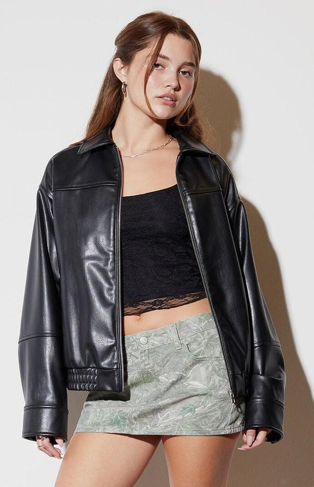 Women's Faux Leather Bomber Jacket Product Image