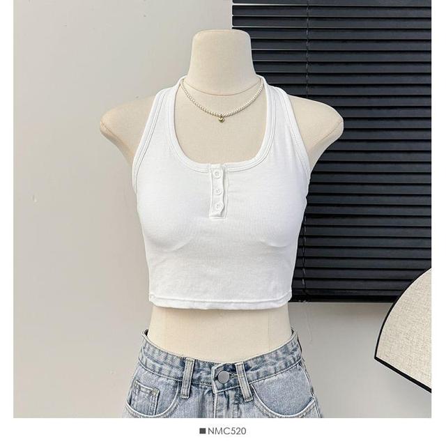 Plain Henley-Neck Halter Top in 5 Colors Product Image