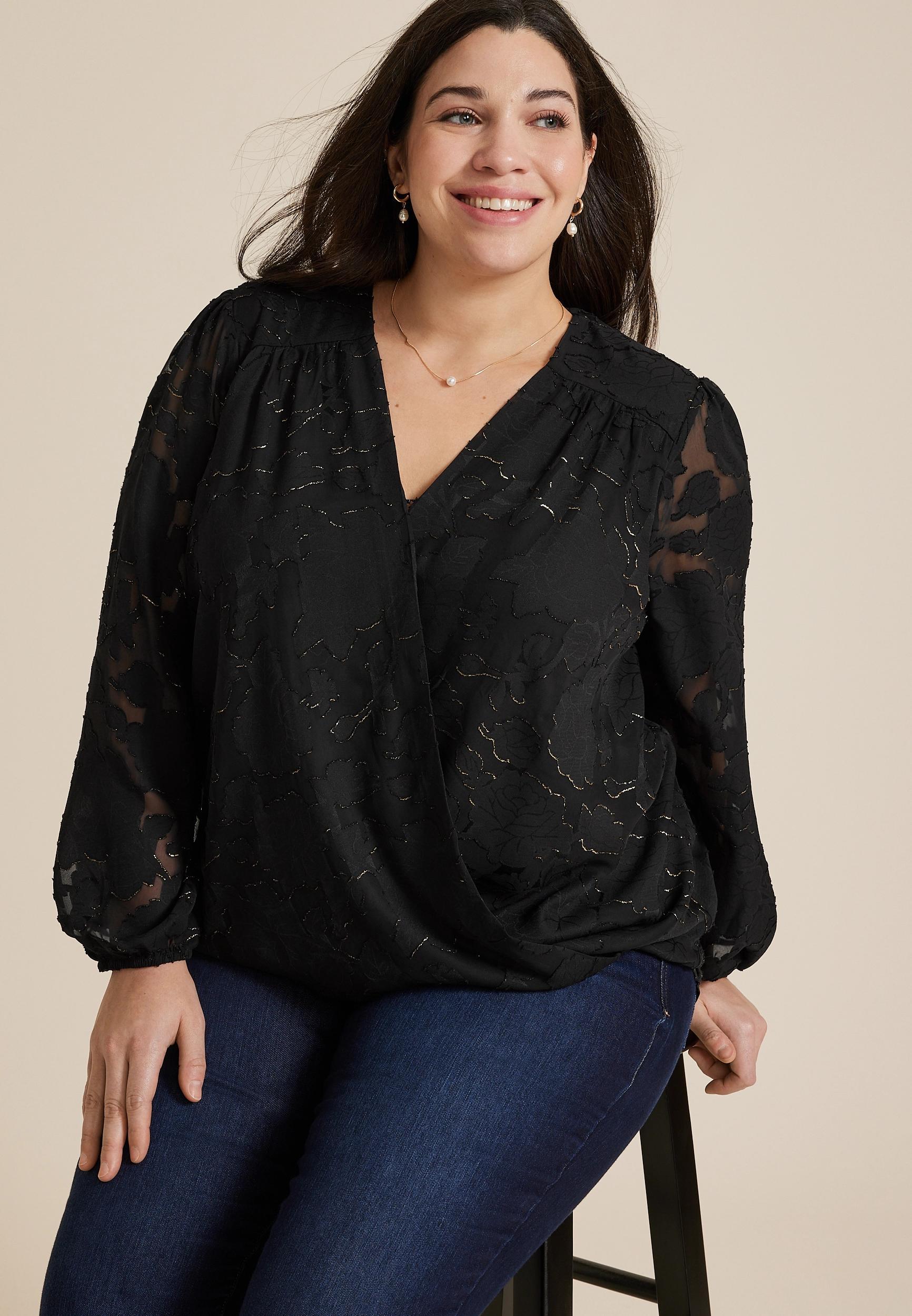 Maurices Plus Size Womens Metallic Jacquard Wrap Blouse Size 4X Product Image