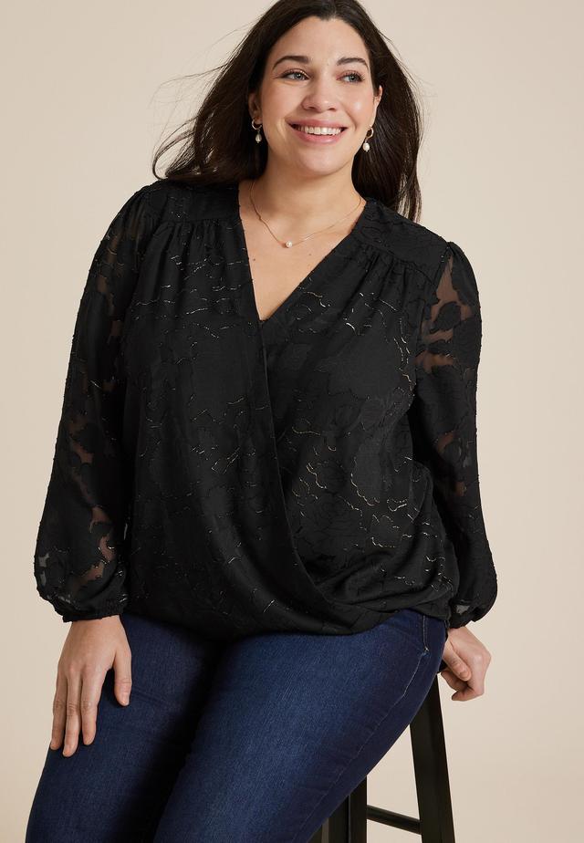 Maurices Plus Size Womens Metallic Jacquard Wrap Blouse Size 4X Product Image