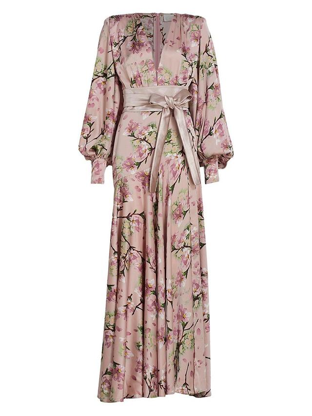 Carmen Sakura-Print Bishop-Sleeve Gown Product Image