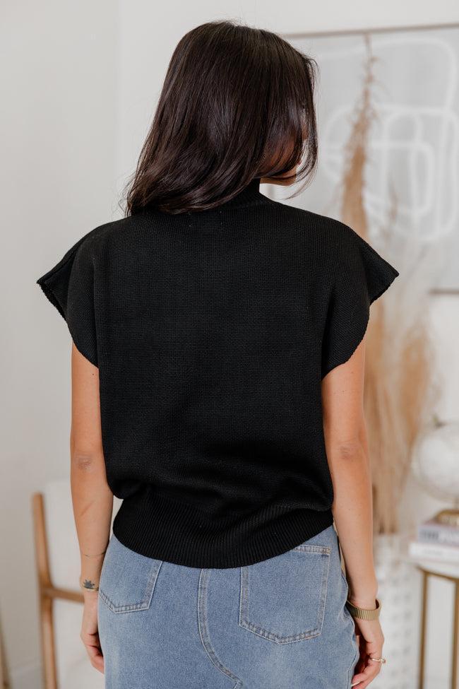 Better Than Words Black Mock Neck Knit Short Sleeve Sweater FINAL SALE Product Image