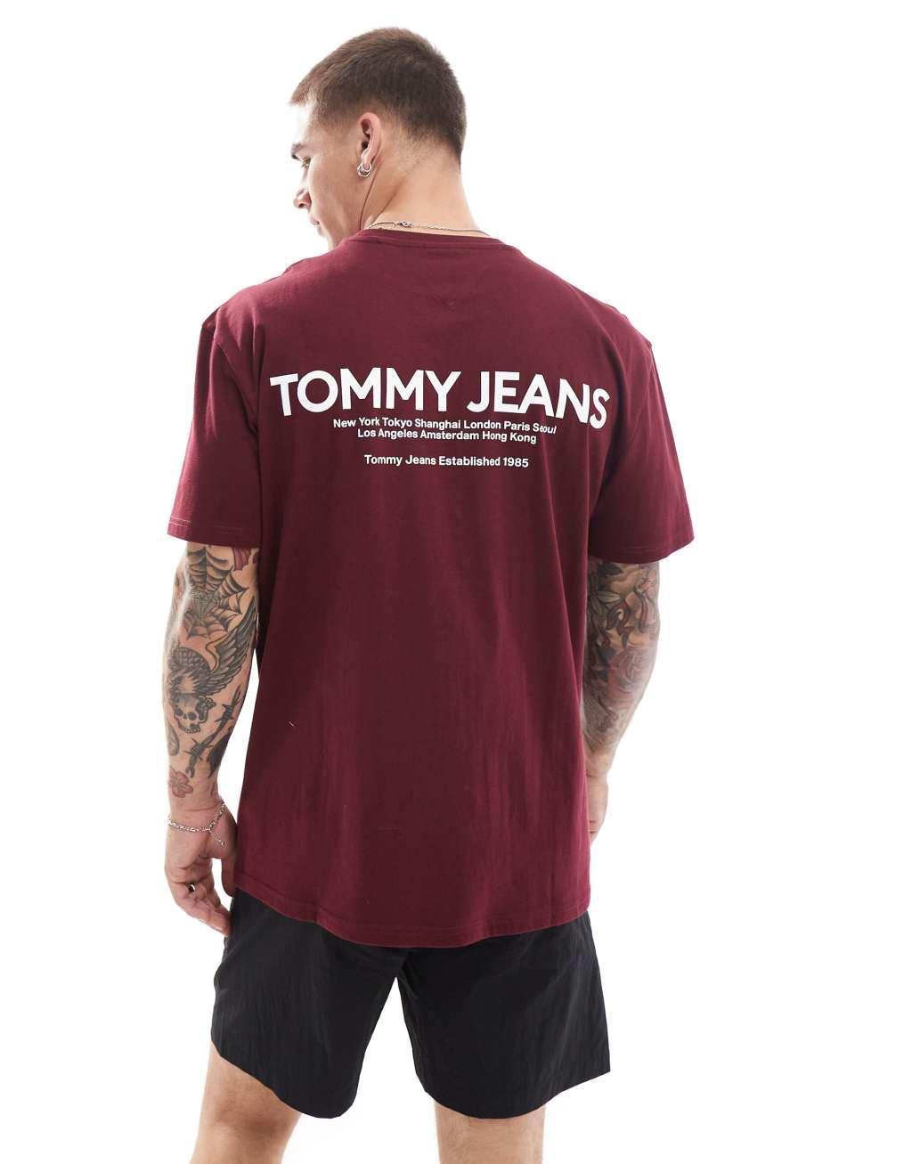 Tommy Jeans classic linear back print t-shirt in plum Product Image