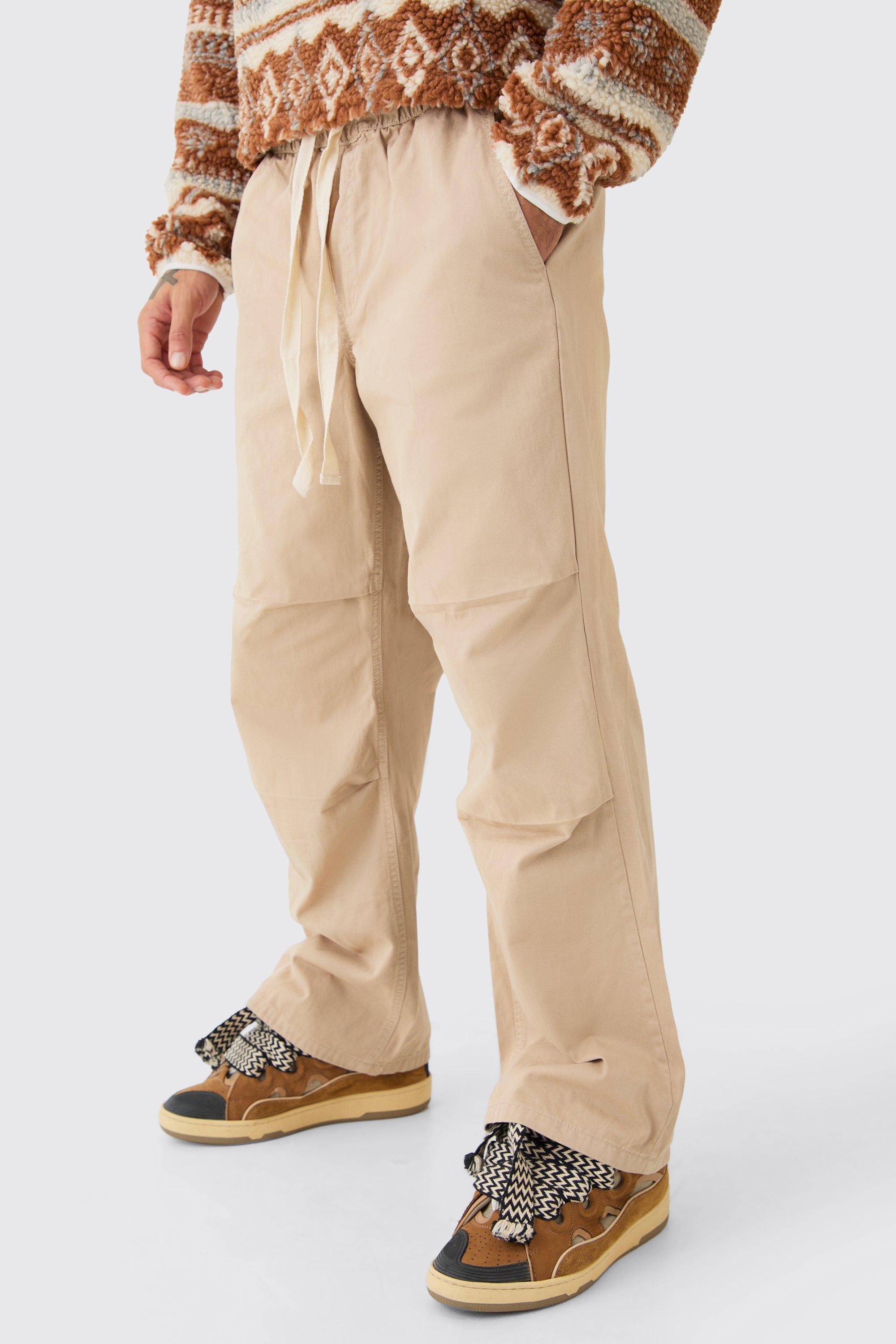 Mens Beige Elasticated Waist Contrast Drawcord Baggy Trouser, Beige Product Image