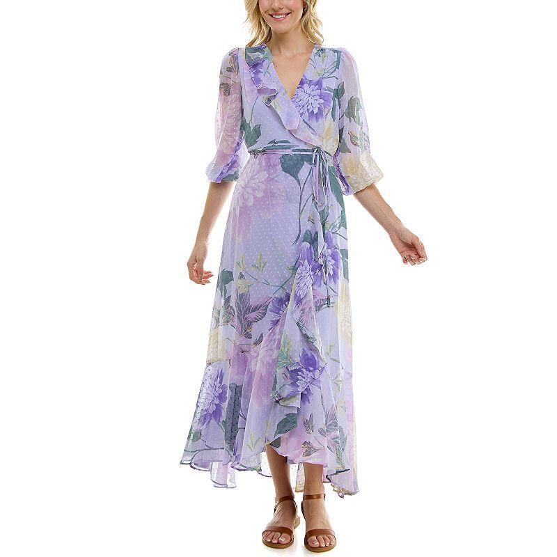 Womens Bleecker 126 Ruffle Front Faux Wrap Maxi Dress Product Image