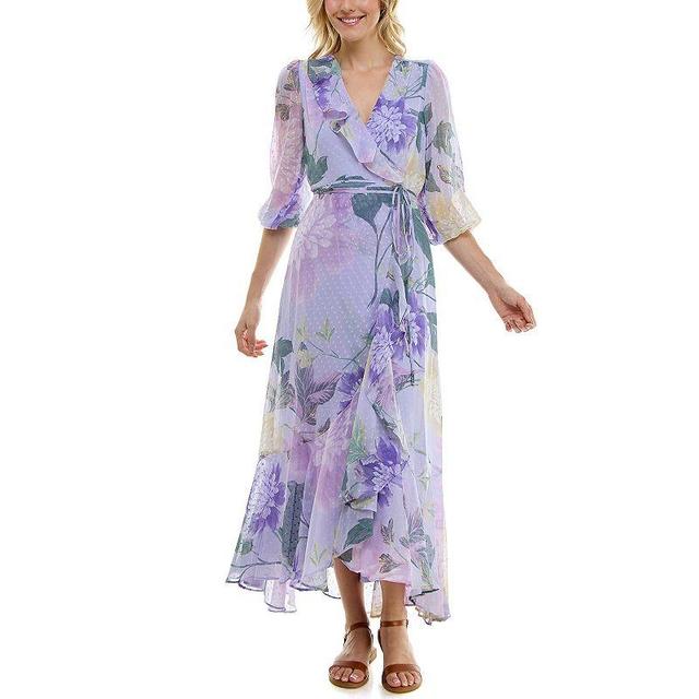 Womens Bleecker 126 Ruffle Front Faux Wrap Maxi Dress Lt Purple Product Image