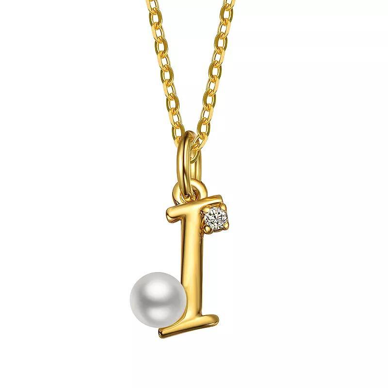 14k Gold Plated Simulated Pearl Initial Pendant Necklace, Womens Yellow Product Image