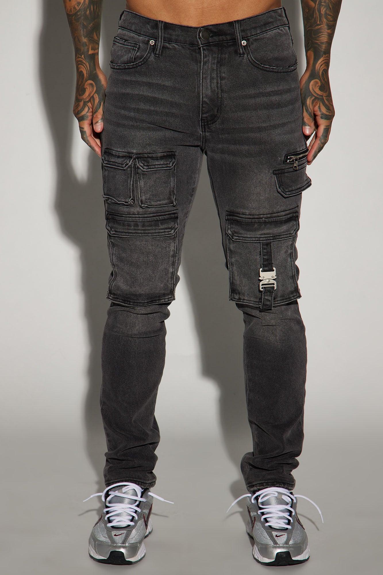 Cargo Pocket Slim Taper Jeans - Black Product Image