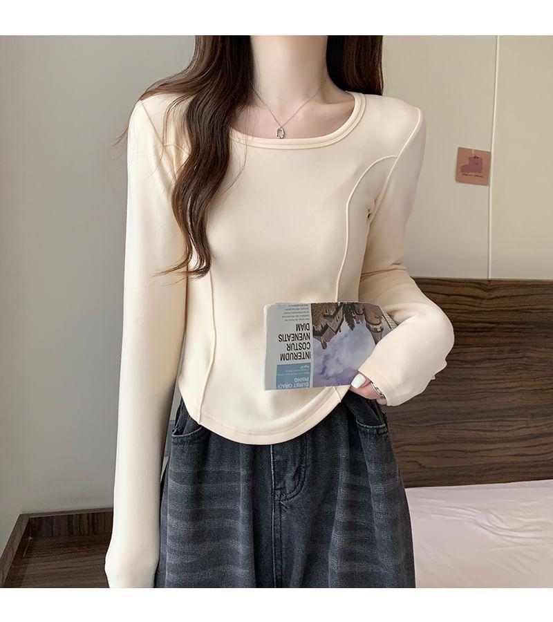 Long-Sleeve Square Neck Plain T-Shirt Product Image