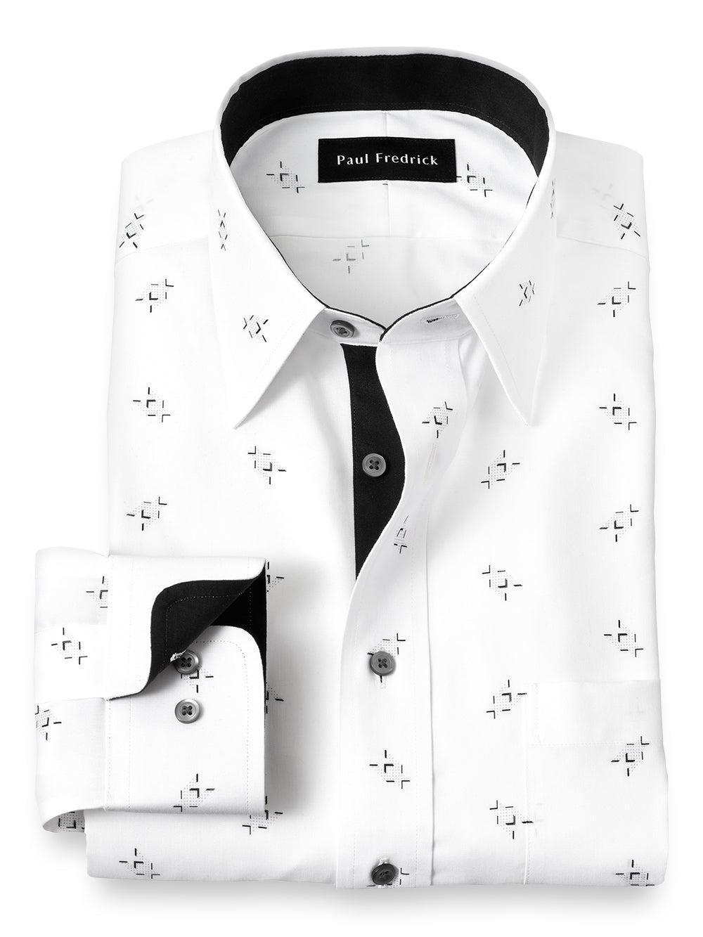 Slim Fit Non-iron Cotton Check Print Dress Shirt With Contrast Trim Product Image