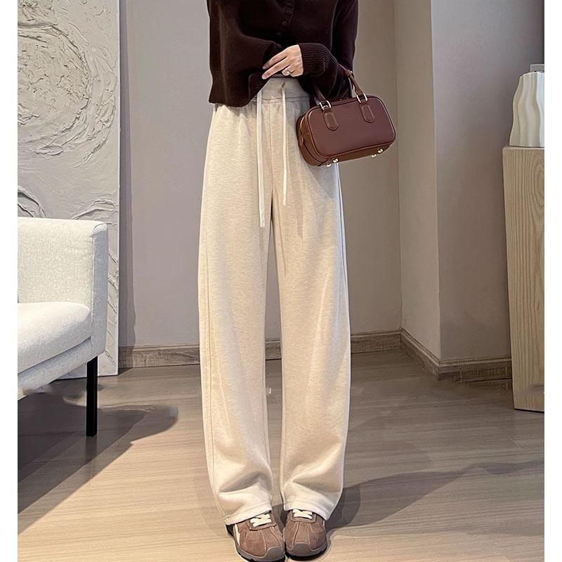 Drawstring Waist Plain Wide Leg Pants Product Image