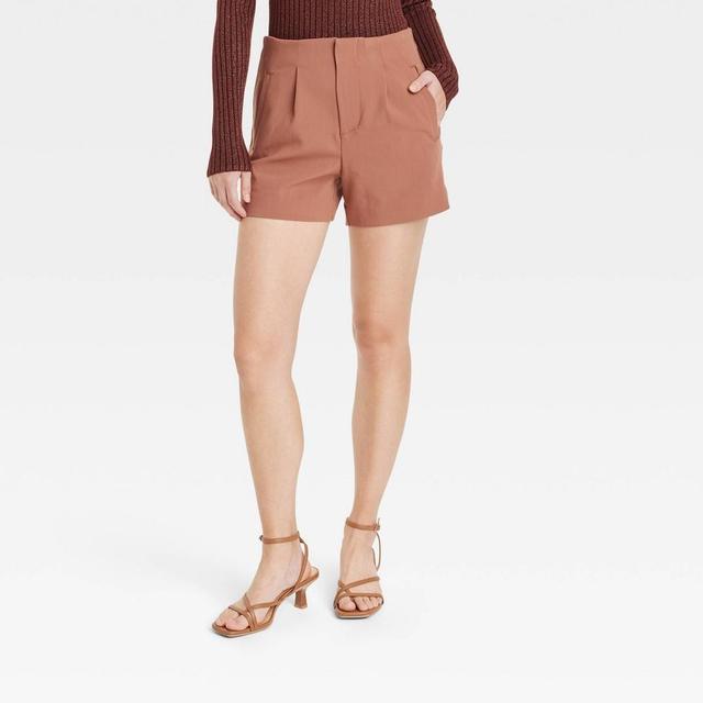 Womens High-Rise Tailored Shorts - A New Day Brown 10 Product Image