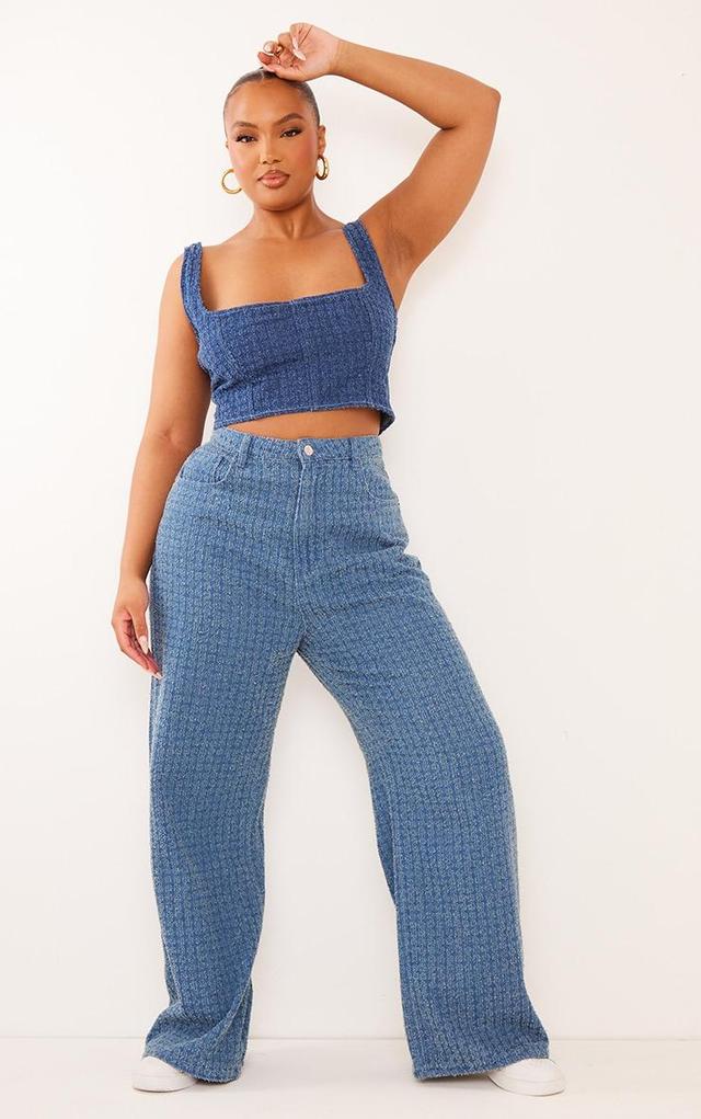 Plus Blue Textured Corset Denim Top Product Image