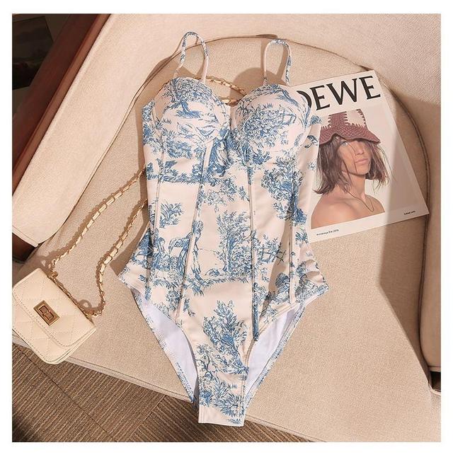 Spaghetti Strap Floral Print Open Back Swimsuit Product Image