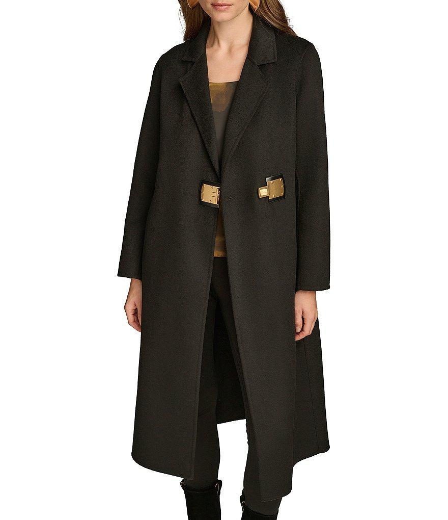 Donna Karan Wool Blend Notch Collar Long Sleeve Buckle Coat Product Image