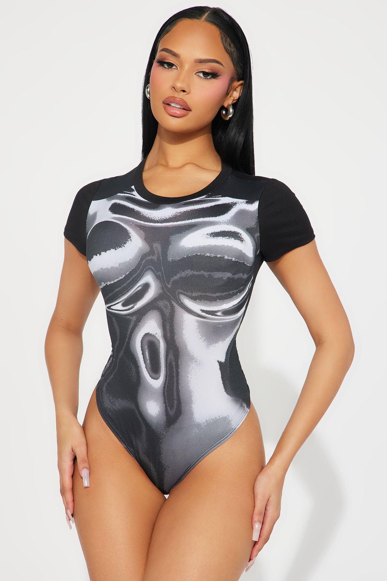 Baddie Fever Short Sleeve Bodysuit - Black/White Product Image