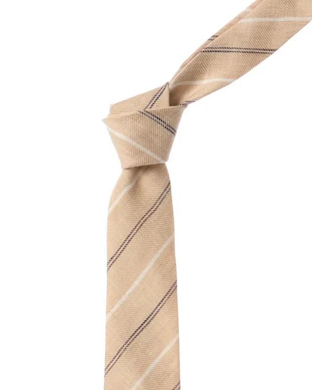 Beige Diagonal Stripe Linen Tie In Gold Product Image