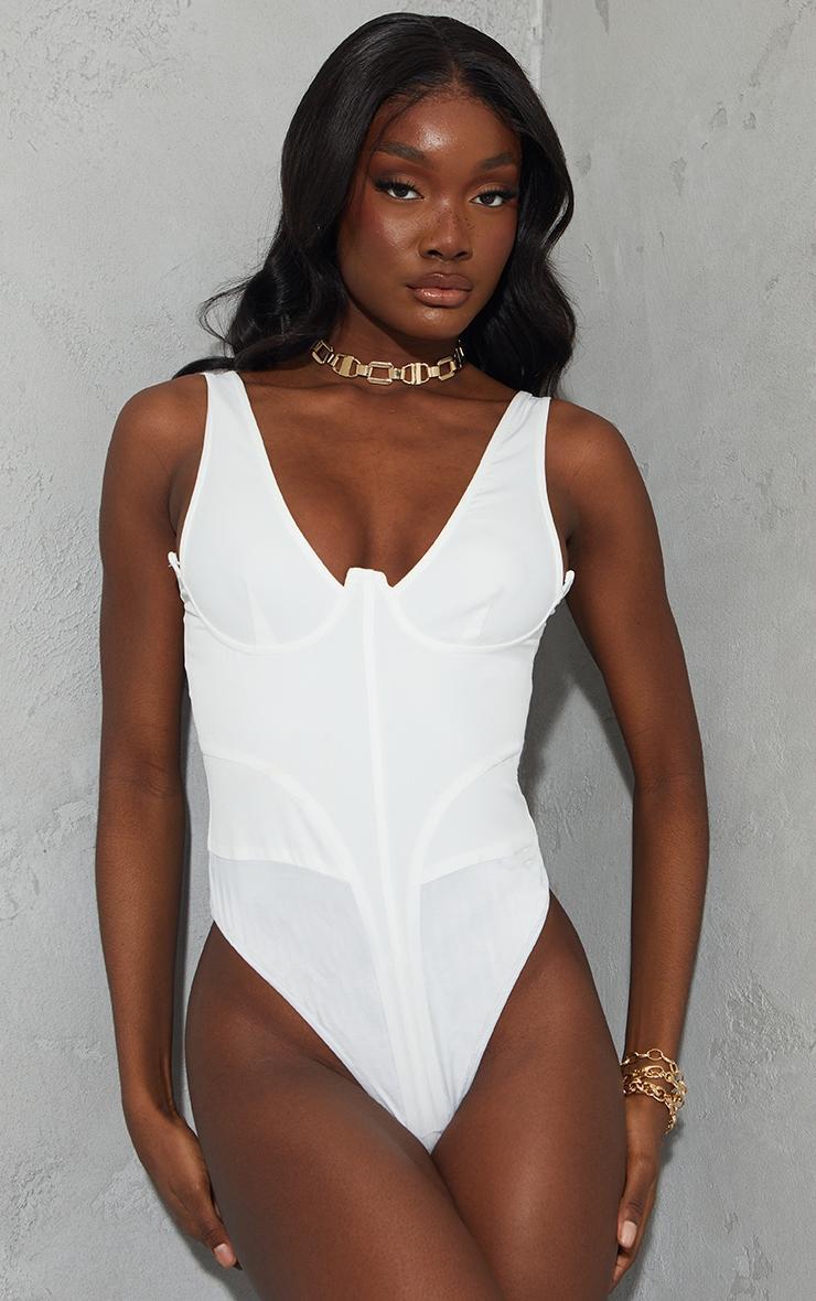 Tall White Corset Detail Woven Bodysuit Product Image