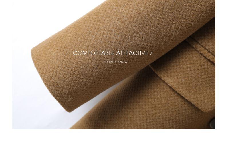 Lapel Collar Plain Double-Breasted Long Coat Product Image