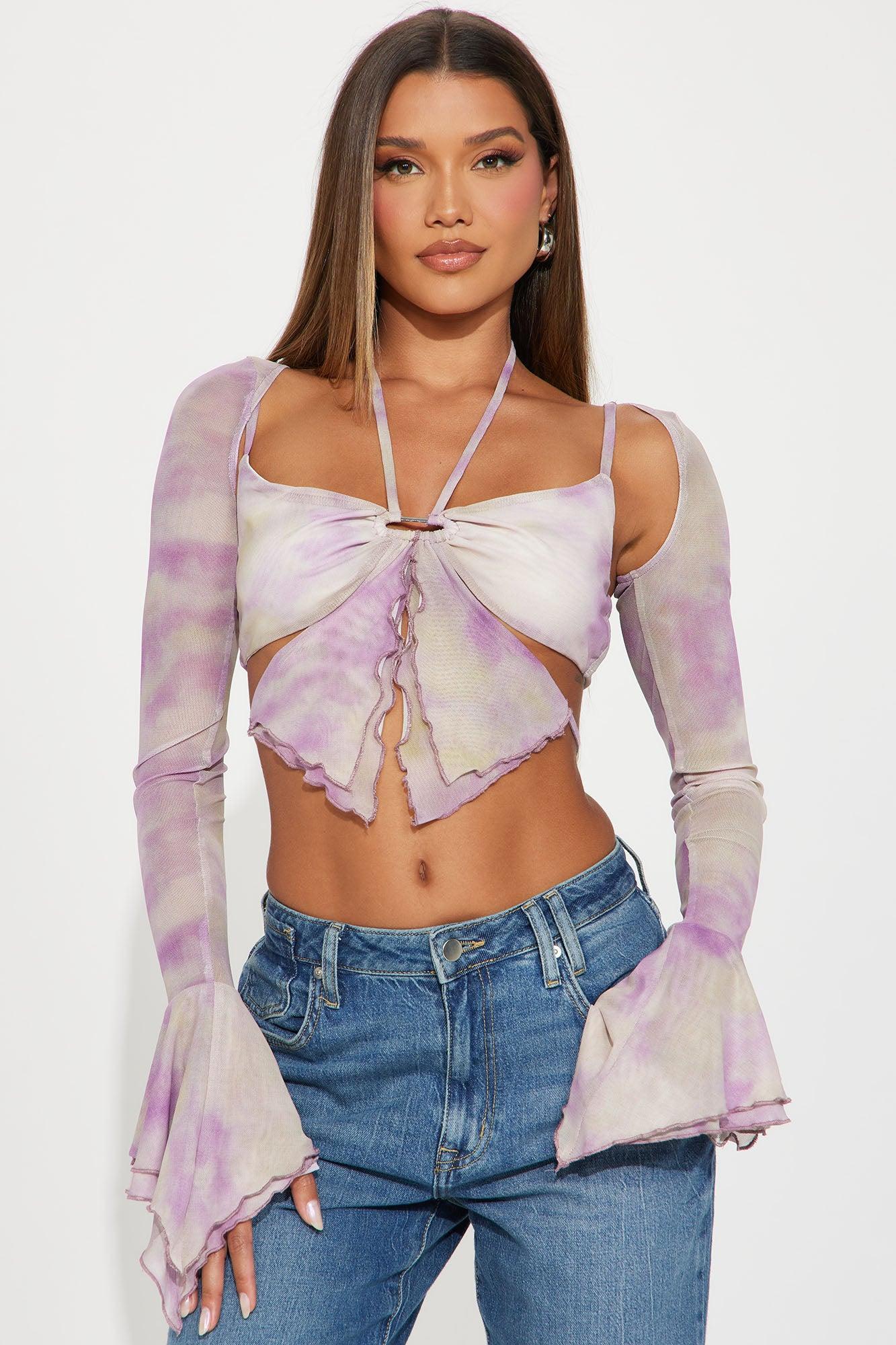 Bianca Butterfly Mesh Top - Purple/combo Product Image