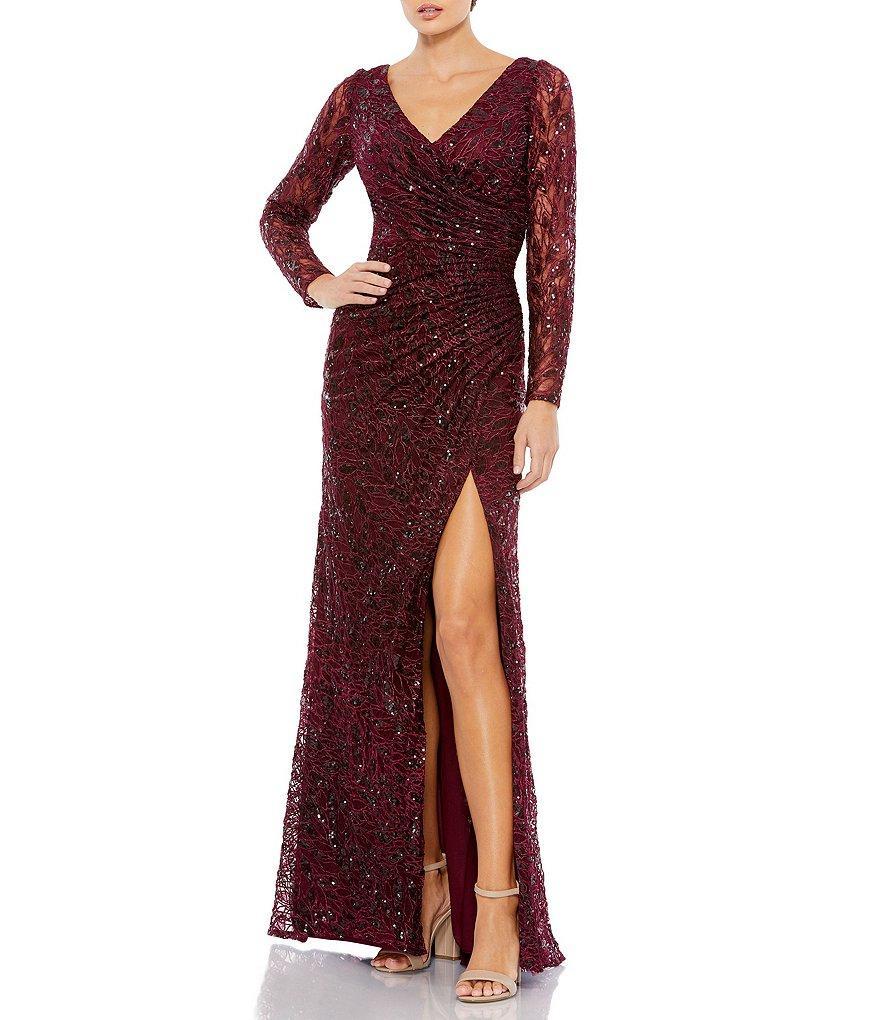 Mac Duggal V-Neck Sequined Faux Wrap Gown Product Image