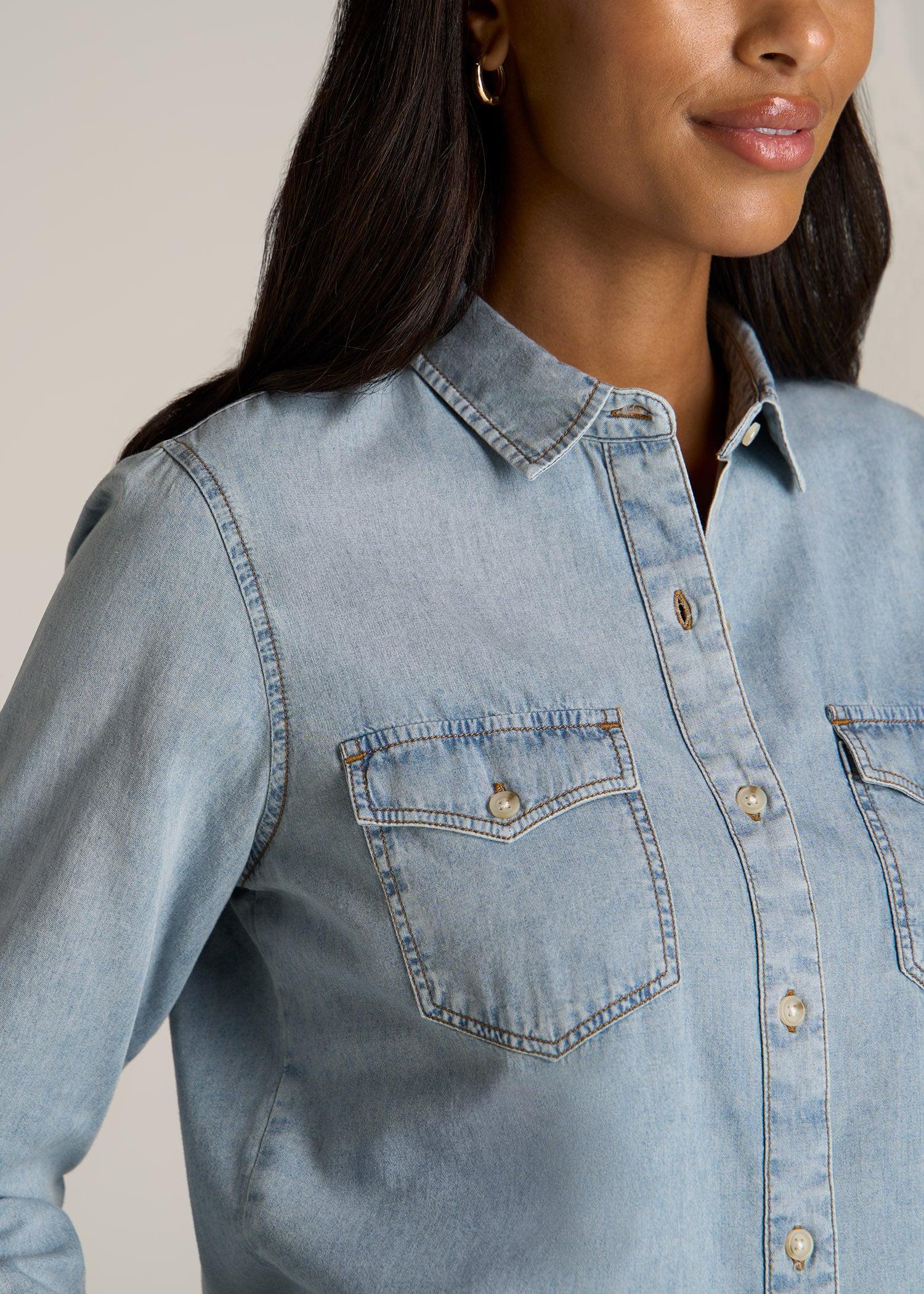 Women's Tall Denim Shirt in Light Blue Female Product Image