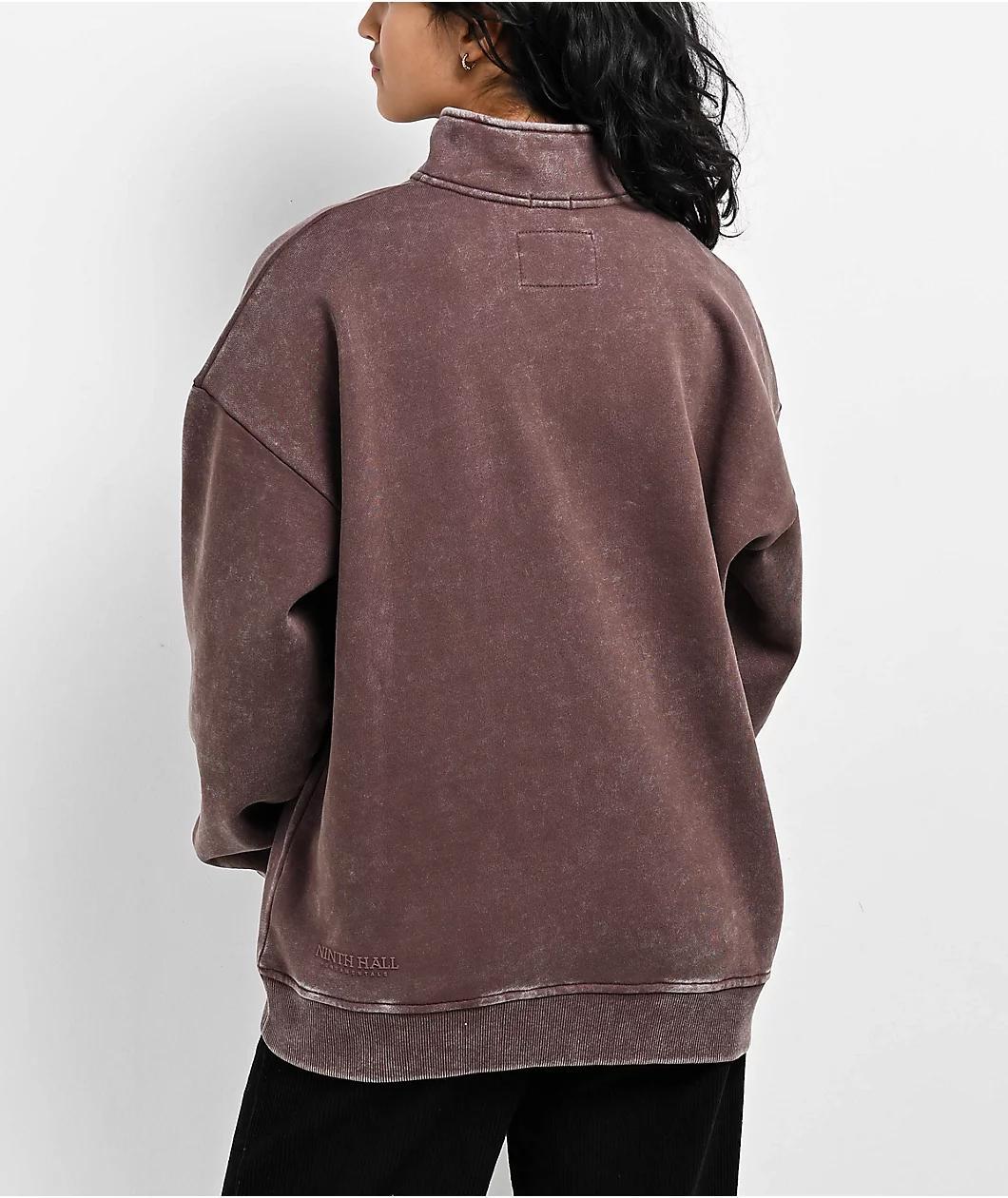 Ninth Hall Fundamentals Sheena Washed Brown Oversized Quarter Zip Sweatshirt Product Image