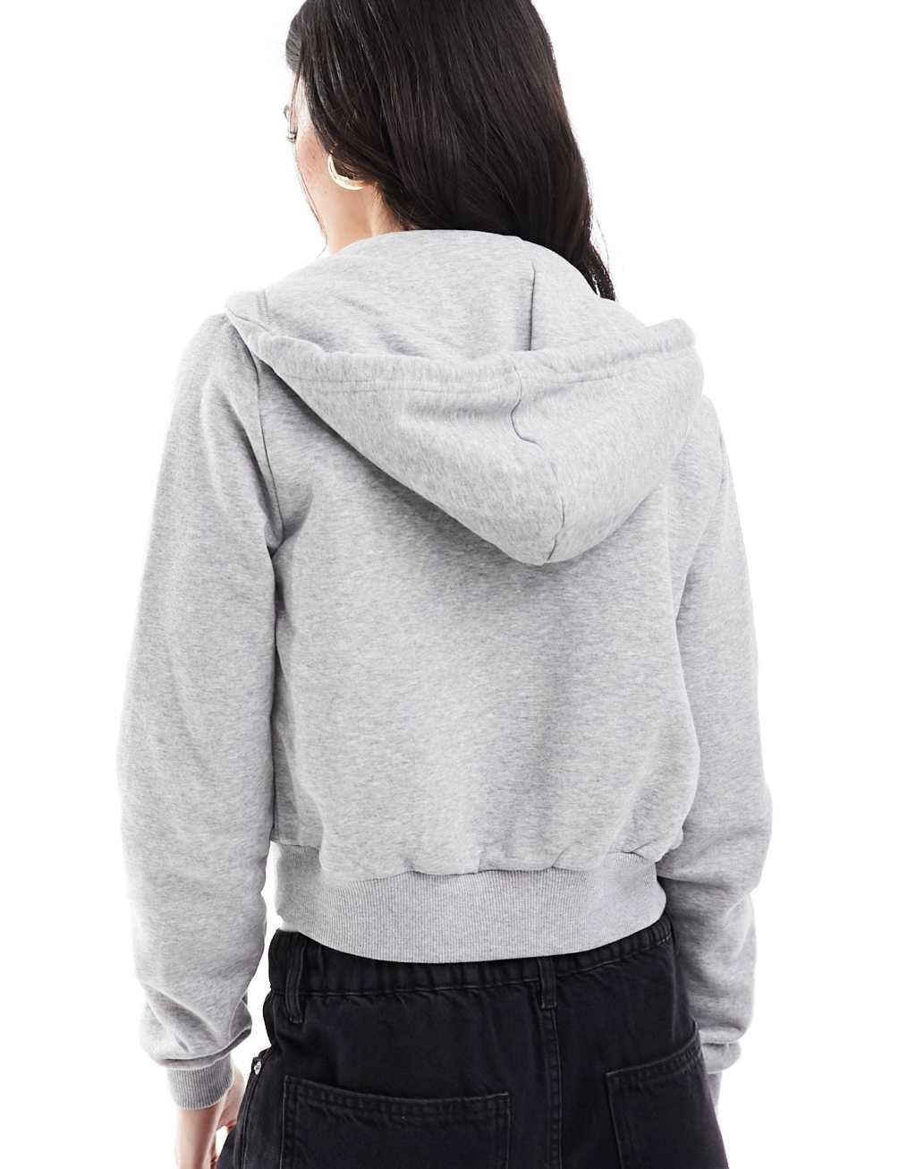 Cotton On cropped fitted zip up hoodie in gray heather  Product Image