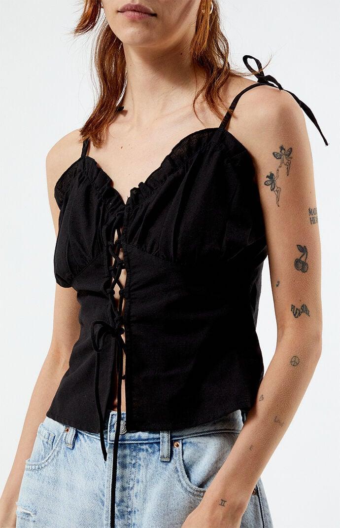 Daisy Street Women's Linen Lace Up Ruched Top Product Image