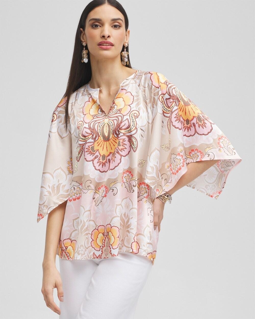 Satin Floral Keyhole Neck Blouse Product Image