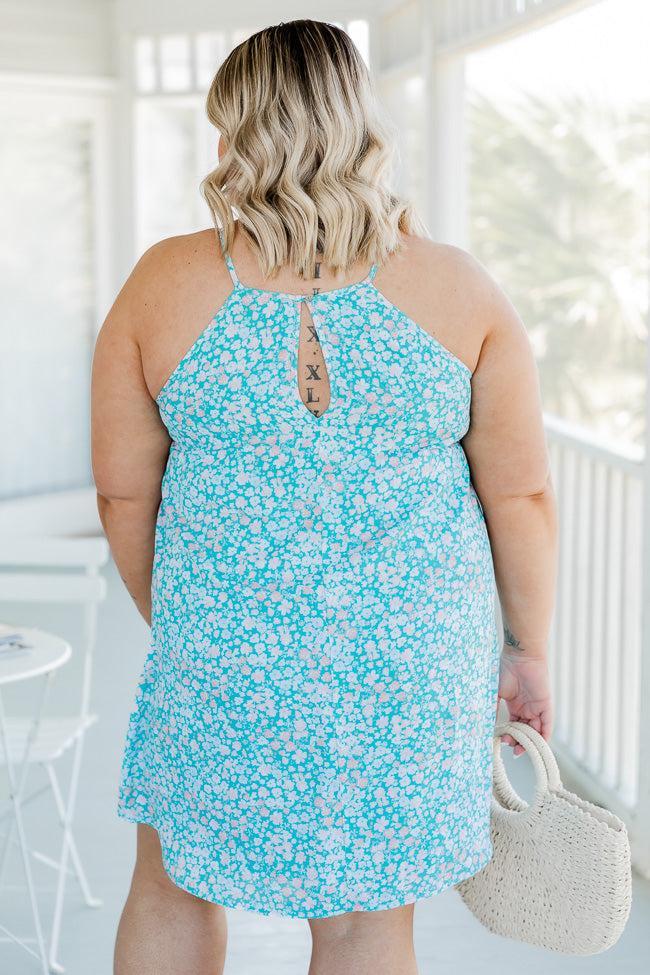 Skies Above Me Floral Teal Halter Mini Dress Product Image