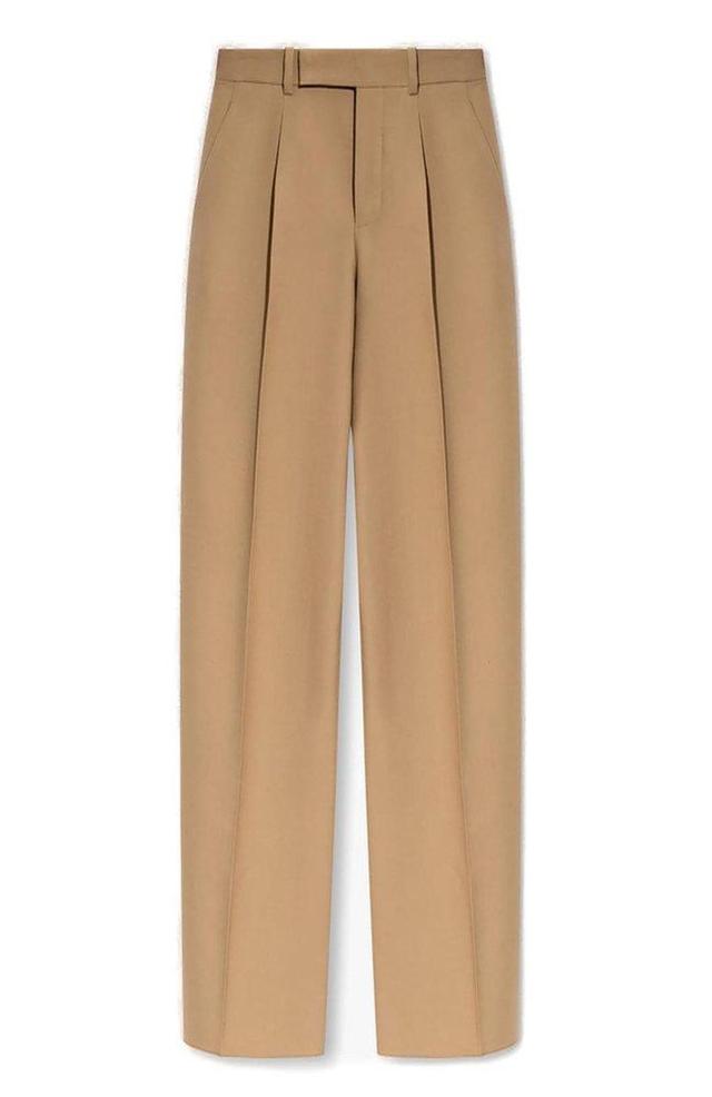 High Waist Wide Leg Trousers In Beige Product Image