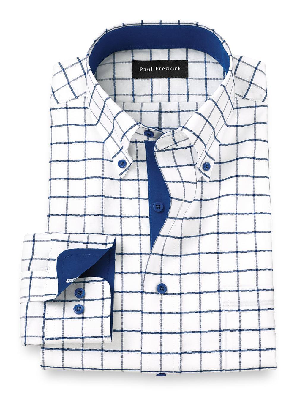 Tailored Fit Comfort Stretch Non-iron Check Dress Shirt With Contrast Trim Product Image