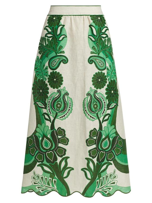 Womens Geometric Floral Linen Midi-Skirt Product Image