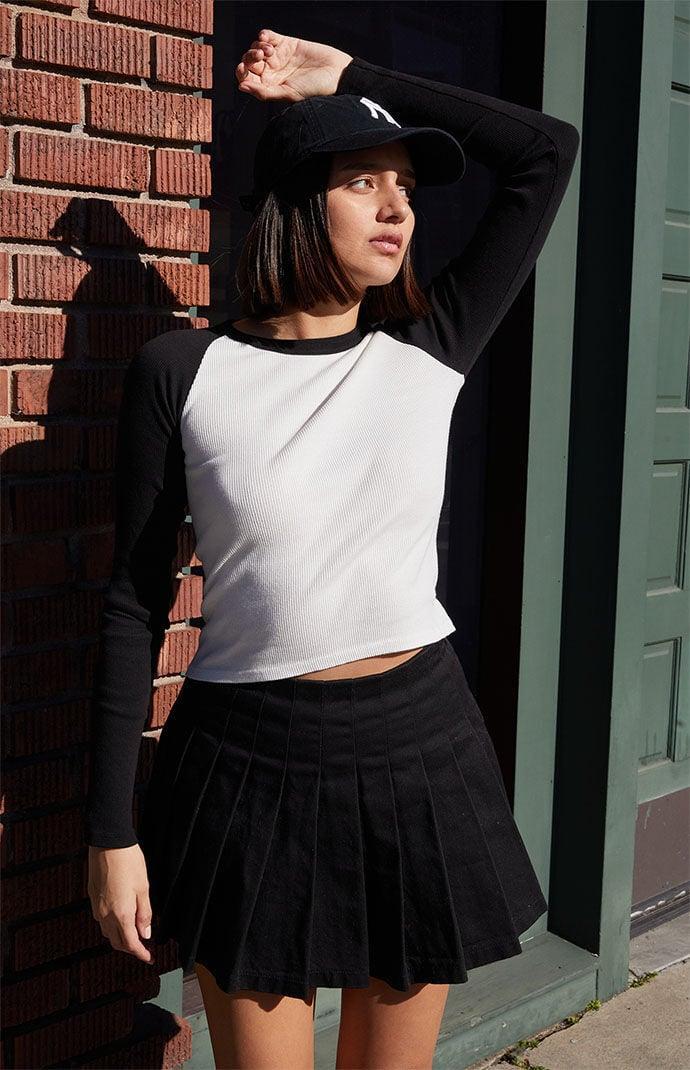 John Galt Women's White & Black Bella Long Sleeve Colorblock Top in White/Black Product Image