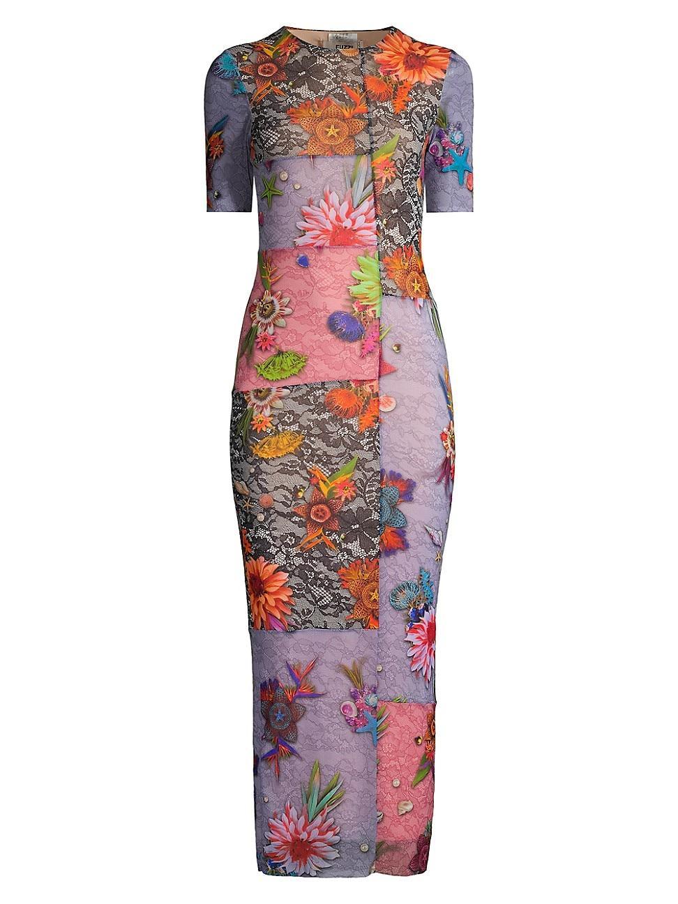 Womens Mesh Floral Maxi Dress Product Image