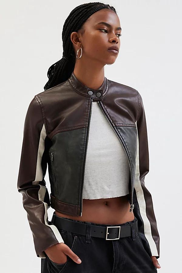 Urban Outfitters UO Jordan Faux Leather Fitted Racer Moto Jacket Womens at Urban Outfitters Product Image