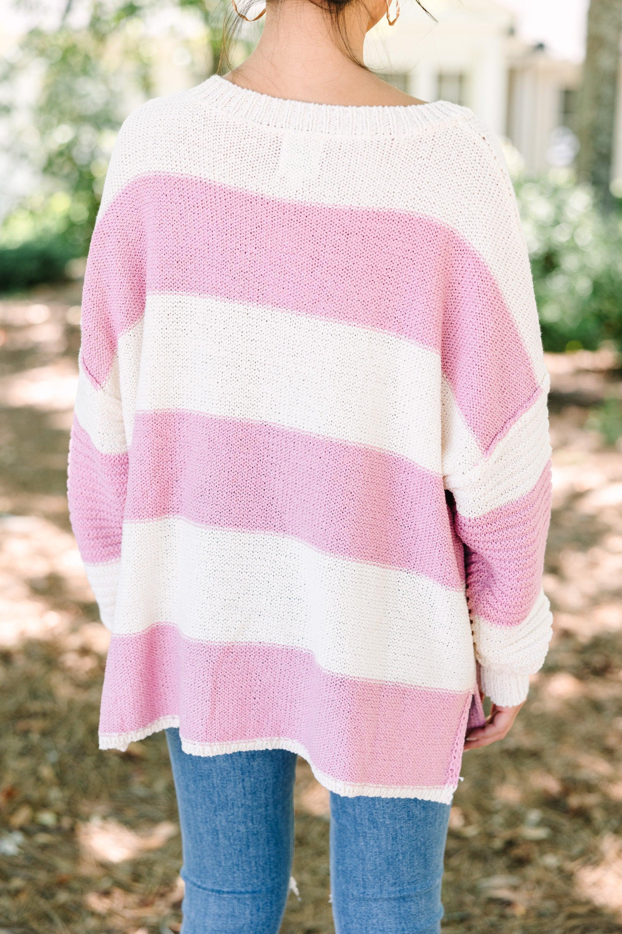 Best Day Ever Mauve Pink Striped Sweater Female Product Image