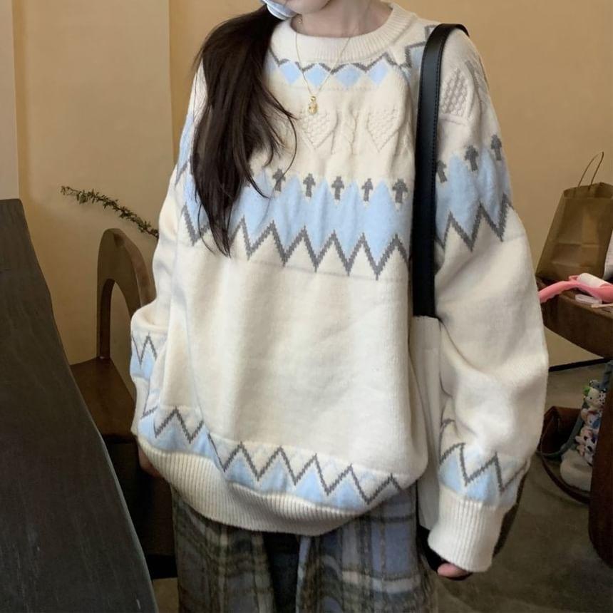 Round Neck Zig Zag Sweater Product Image