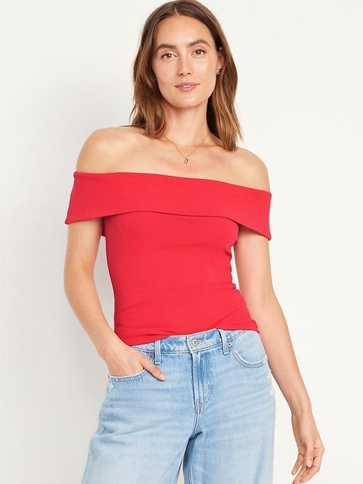 Off-Shoulder Ribbed Top Product Image