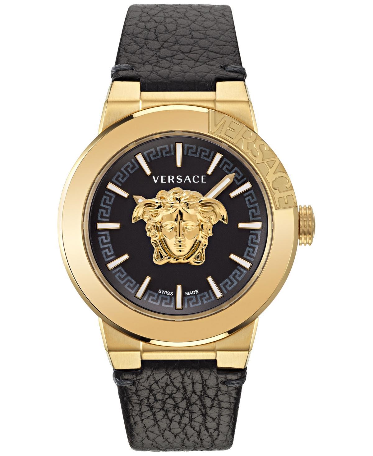 Versace Mens Swiss Medusa Infinite Black Leather Strap Watch 47mm Product Image