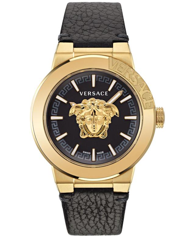 Versace Mens Swiss Medusa Infinite Black Leather Strap Watch 47mm Product Image