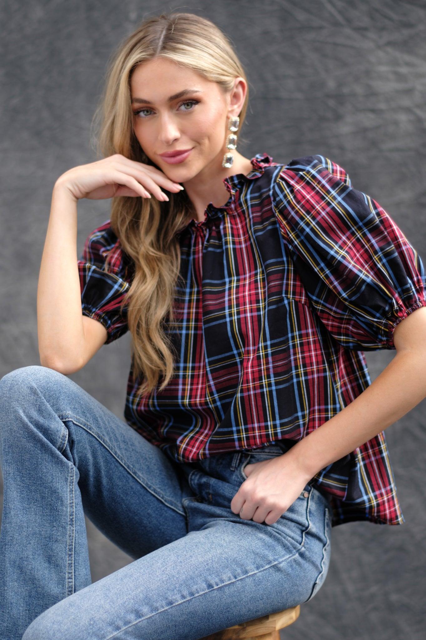 Aura A Special Gift Black Plaid Top Product Image