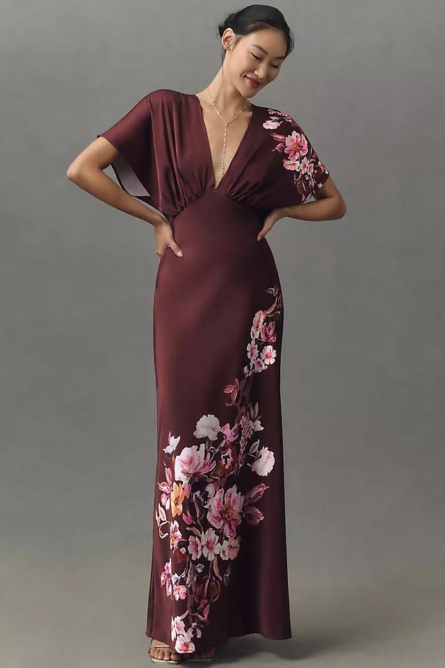 BHLDN Leila Deep-V Flutter-Sleeve Satin A-Line Gown Product Image