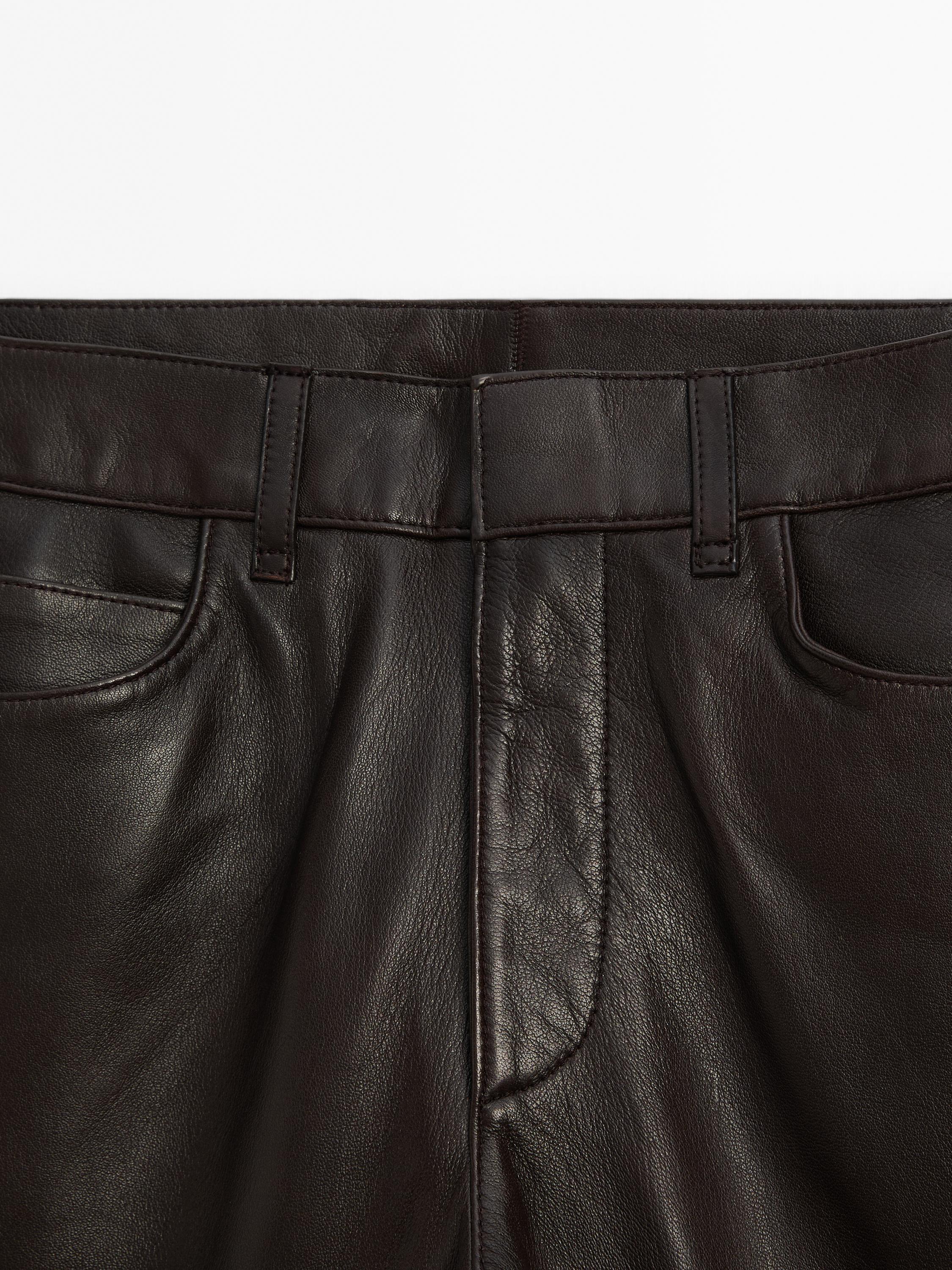 Straight-leg nappa leather trousers · Brown · Skirts  | Massimo Dutti Product Image