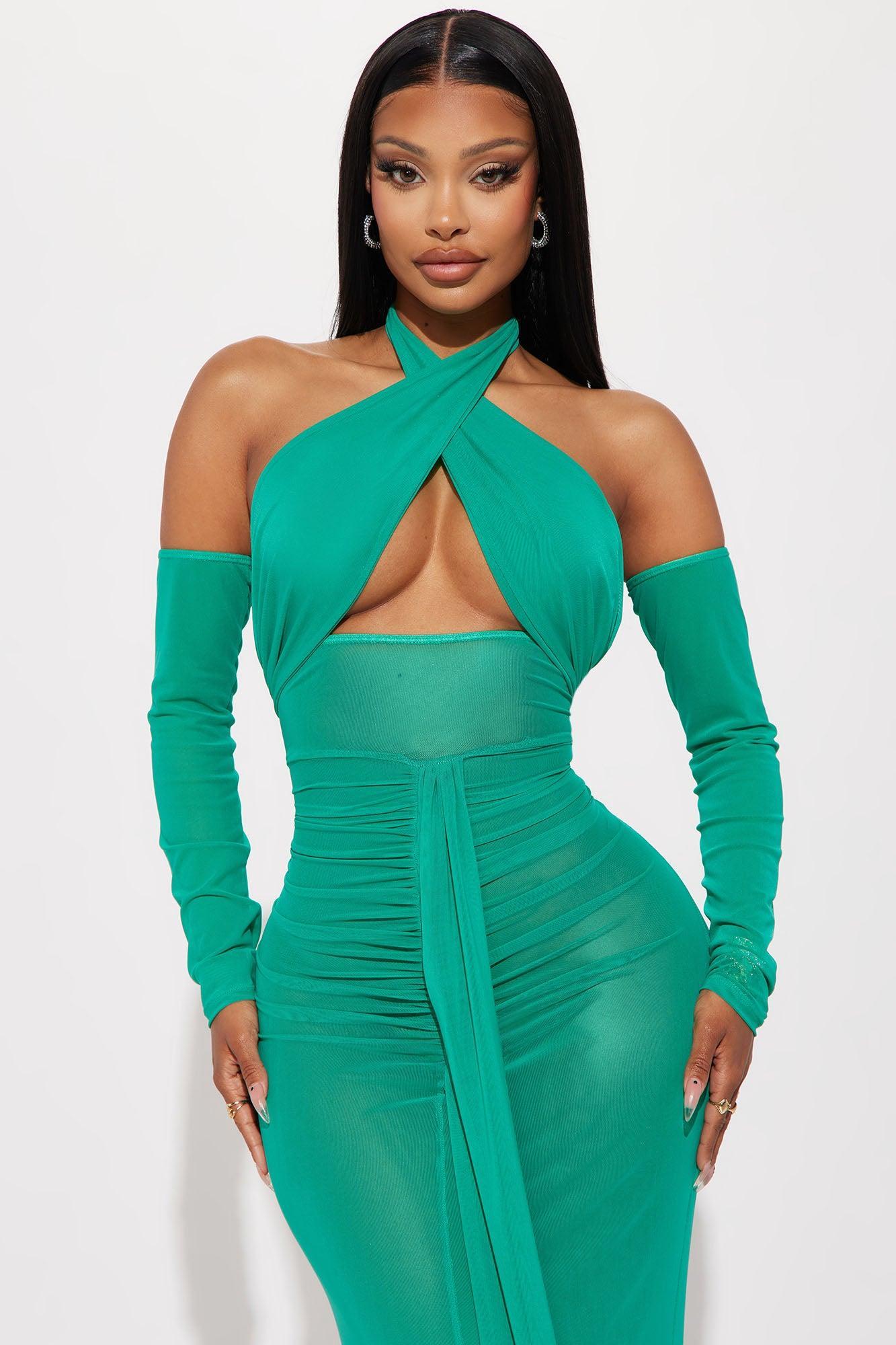 Jade Sheer Mesh Maxi Dress - Green Product Image